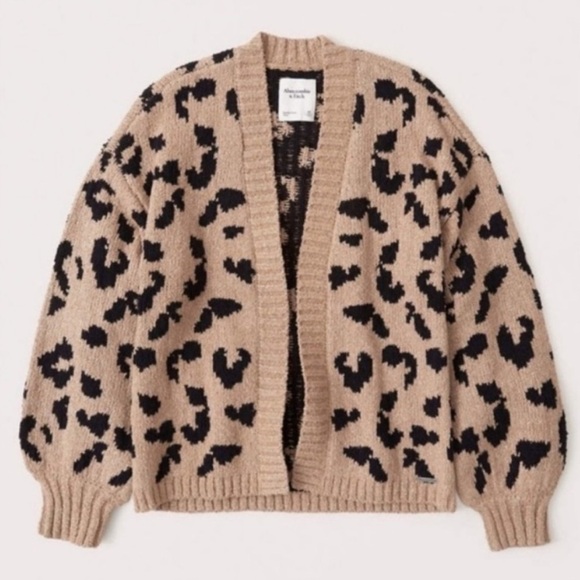 Abercrombie & Fitch Cheetah Leopard Print Chunky Knit Open Cardigan Size S - Picture 7 of 13